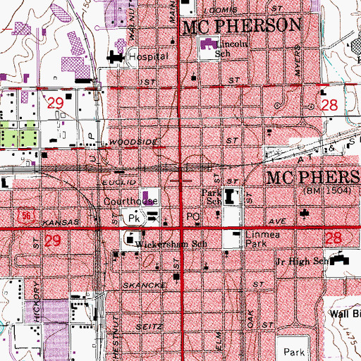 Topographic Map of McPherson Chamber of Commerce, KS