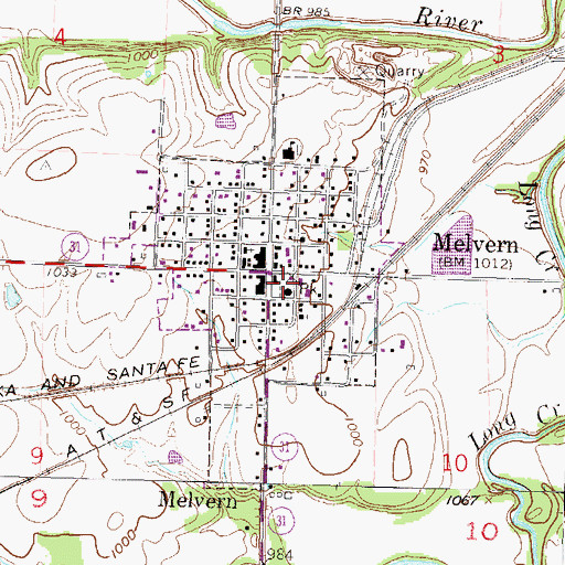 Topographic Map of Melvern City Park Fairgrounds, KS