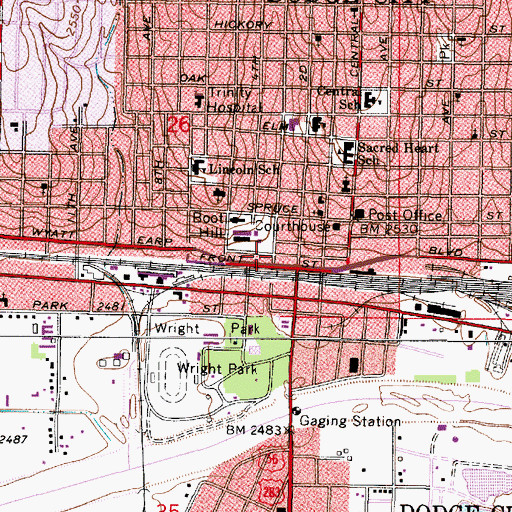Topographic Map of Dodge City Visitors Information Center, KS