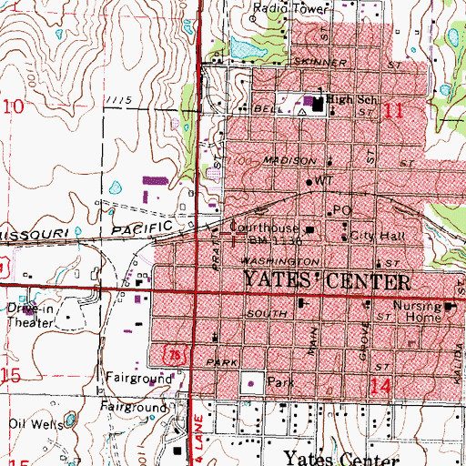 Topographic Map of Yates Center Senior Center, KS