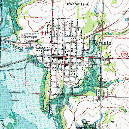 Topographic Map of Toronto Community Building, KS