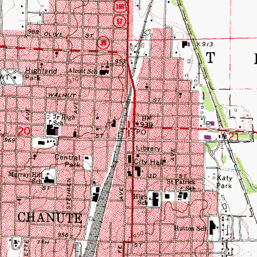 Topographic Map of Chanute Chamber of Commerce, KS