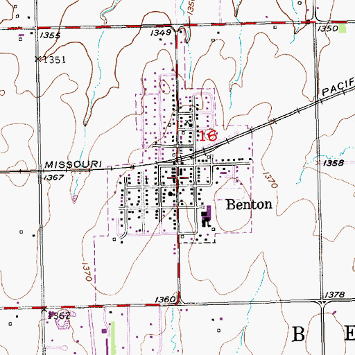 Topographic Map of Benton City Hall, KS
