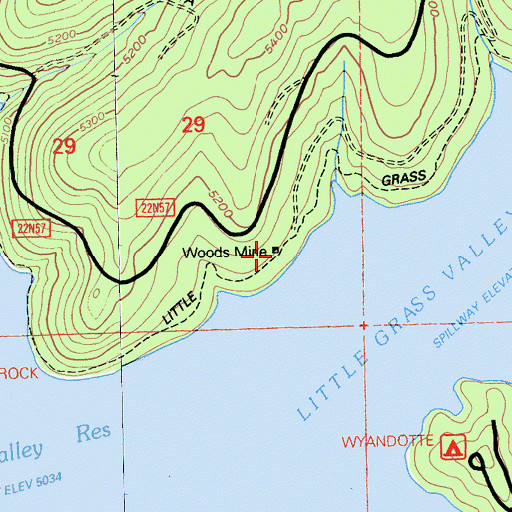 Topographic Map of Woods Mine, CA