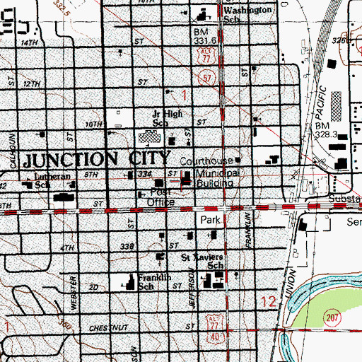 Topographic Map of Junction City Municipal Building, KS