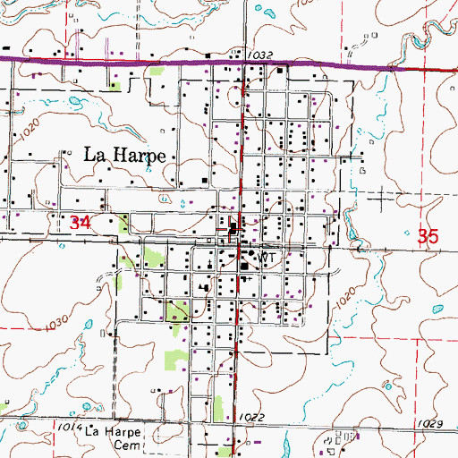 Topographic Map of La Harpe City Hall, KS