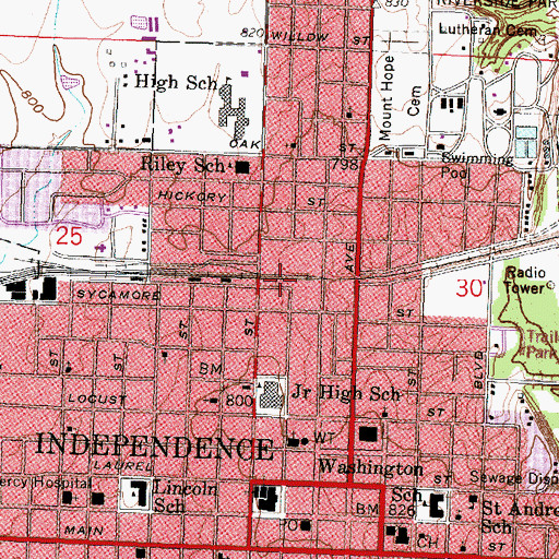 Topographic Map of Independence City Public Works, KS