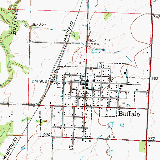 Topographic Map of Buffalo City Hall, KS