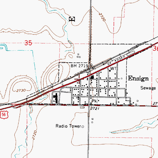 Topographic Map of Ensign City Hall, KS