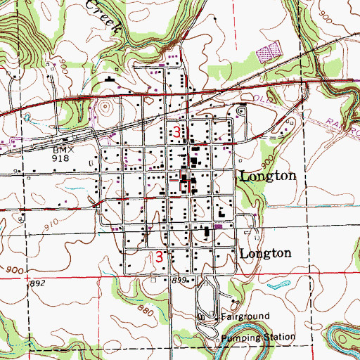 Topographic Map of Longton City Hall, KS