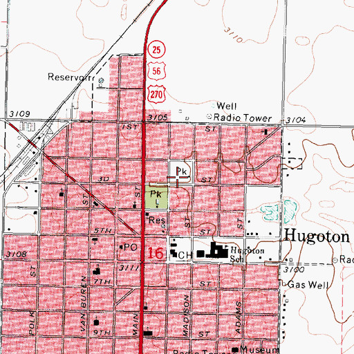 Topographic Map of Hugoton Recreation Commission, KS