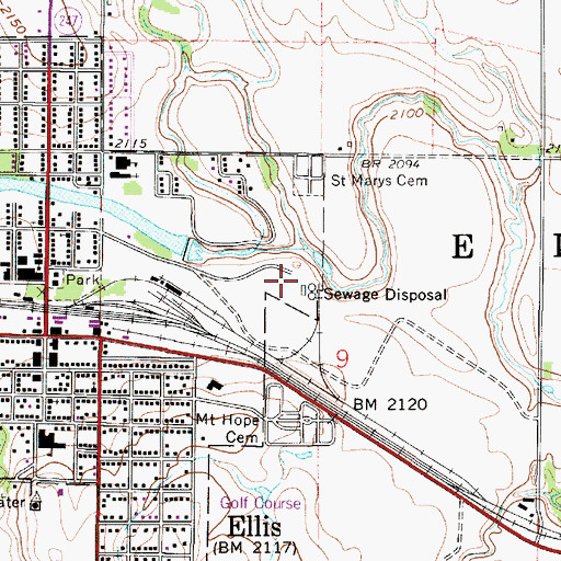 Topographic Map of Ellis Wastewater Plant, KS