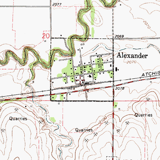 Topographic Map of Alexander Post Office, KS