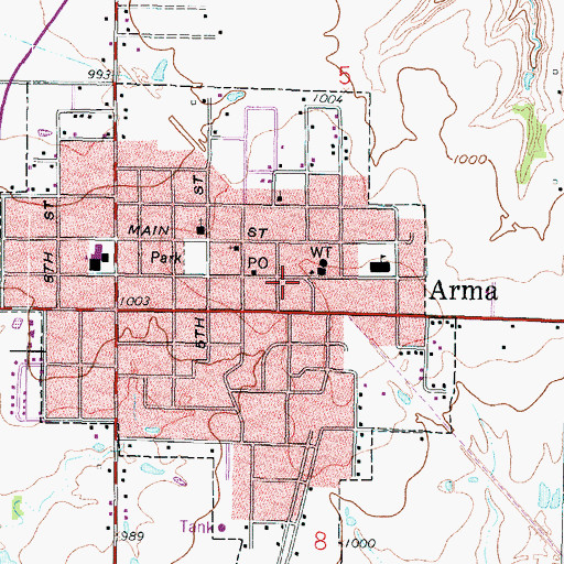 Topographic Map of Arma Post Office, KS