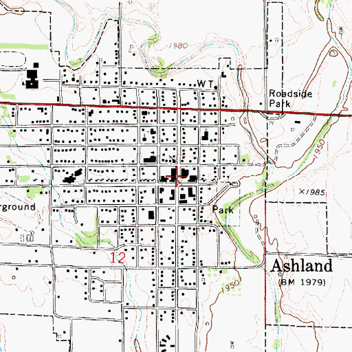 Topographic Map of Ashland Post Office, KS