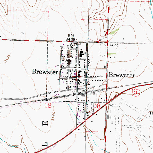 Topographic Map of Brewster Post Office, KS