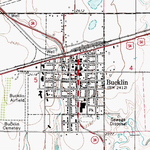 Topographic Map of Bucklin Post Office, KS