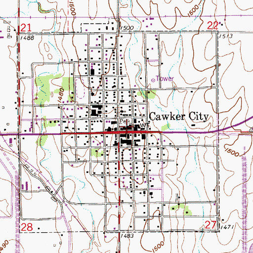 Topographic Map of Cawker City Post Office, KS