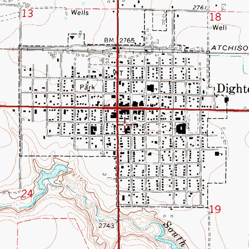 Topographic Map of Dighton Post Office, KS