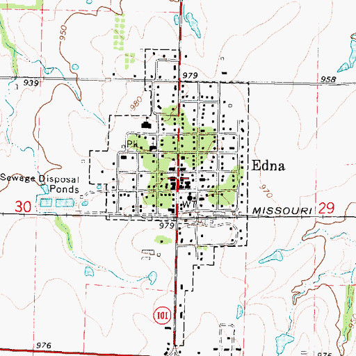 Topographic Map of Edna Post Office, KS