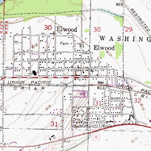 Topographic Map of Elwood Post Office, KS