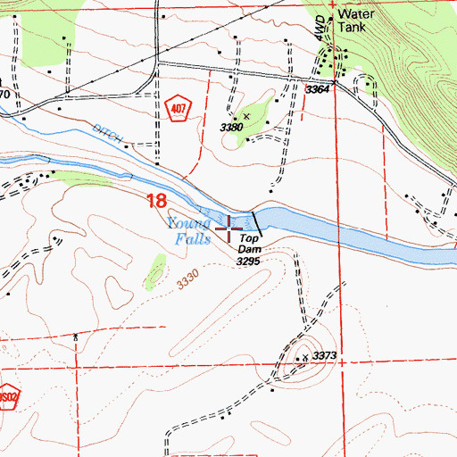 Topographic Map of Young Falls, CA