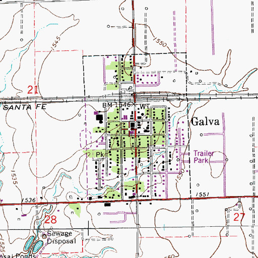 Topographic Map of Galva Post Office, KS