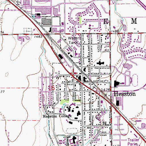 Topographic Map of Hesston Post Office, KS