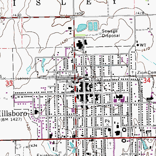 Topographic Map of Hillsboro Post Office, KS