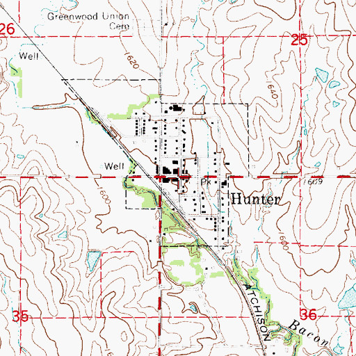 Topographic Map of Hunter Post Office, KS