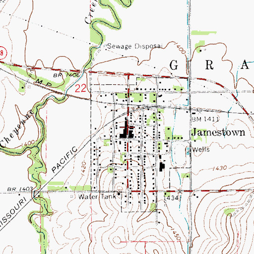 Topographic Map of Jamestown Post Office, KS