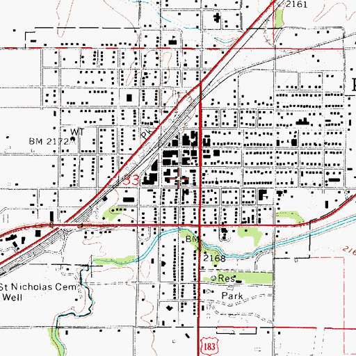 Topographic Map of Kinsley Post Office, KS