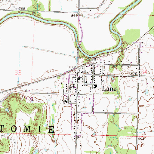 Topographic Map of Lane Post Office, KS