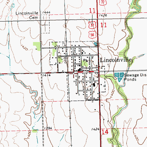 Topographic Map of Lincolnville Post Office, KS