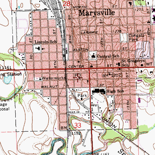 Topographic Map of Marysville Post Office, KS