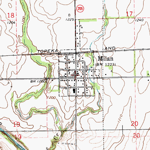Topographic Map of Milan Post Office, KS