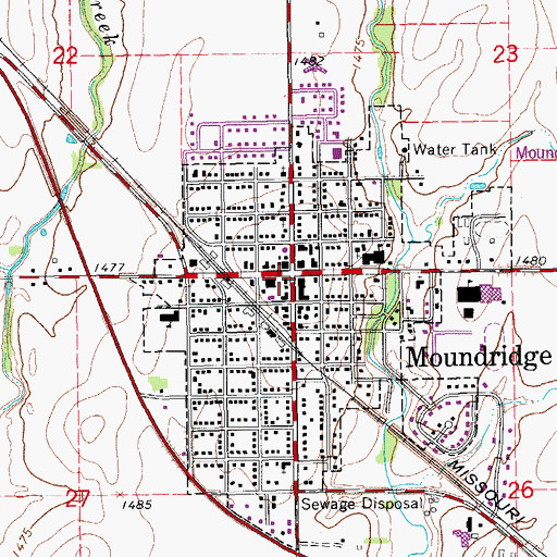 Topographic Map of Moundridge Post Office, KS