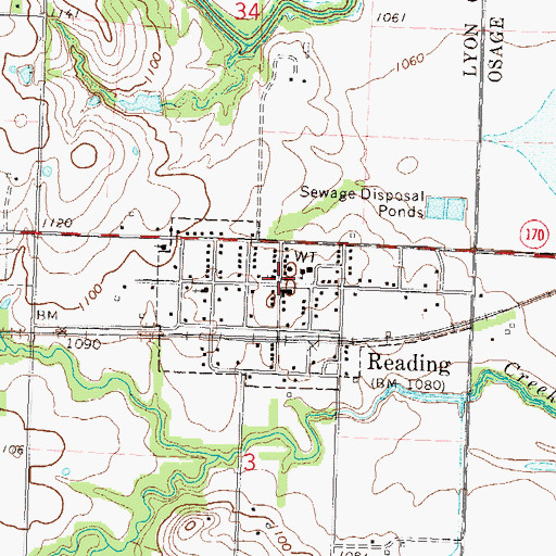 Topographic Map of Reading Post Office, KS