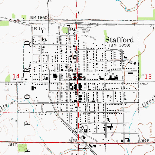 Topographic Map of Stafford Post Office, KS