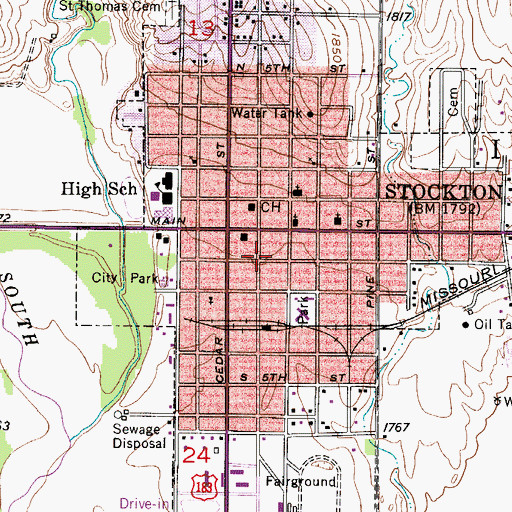 Topographic Map of Stockton Post Office, KS