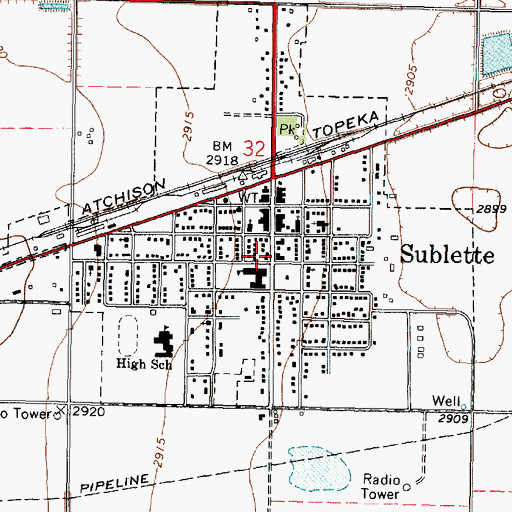 Topographic Map of Sublette Post Office, KS
