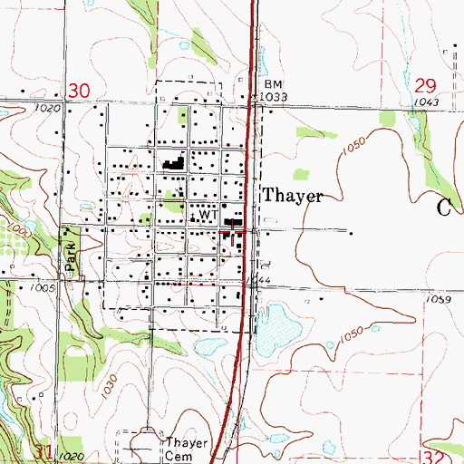 Topographic Map of Thayer Post Office, KS