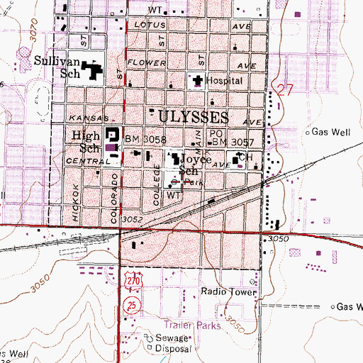 Topographic Map of Ulysses Post Office, KS
