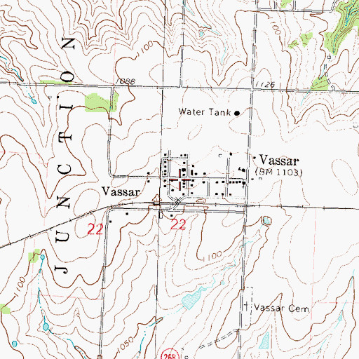 Topographic Map of Vassar Post Office, KS