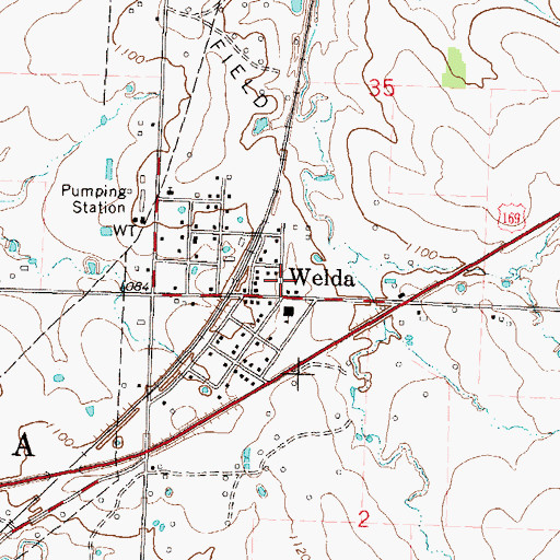 Topographic Map of Welda Post Office, KS