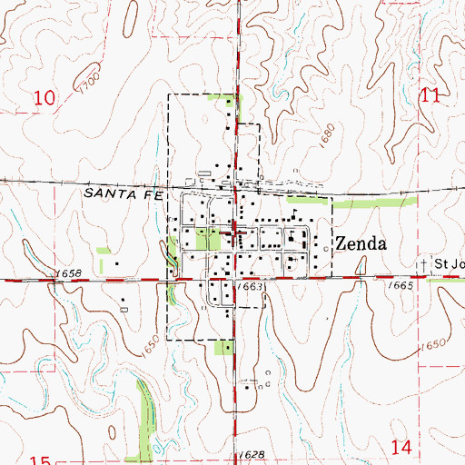 Topographic Map of Zenda Post Office, KS