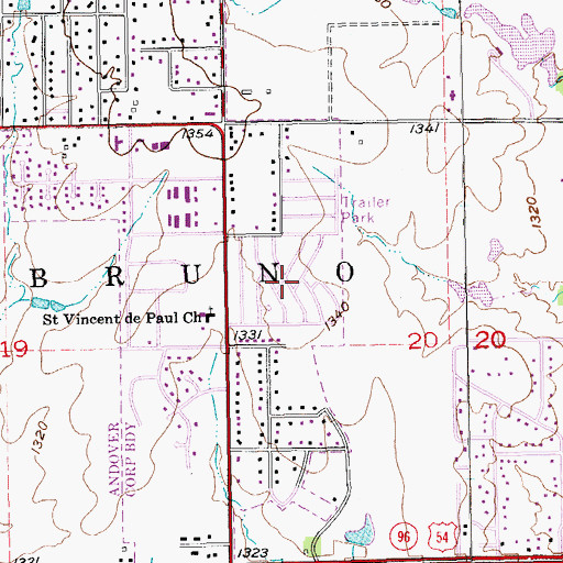 Topographic Map of Andover Mobile Home Estates, KS