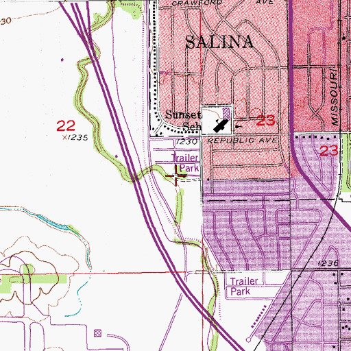 Topographic Map of Prairie Village Mobile Home Park, KS