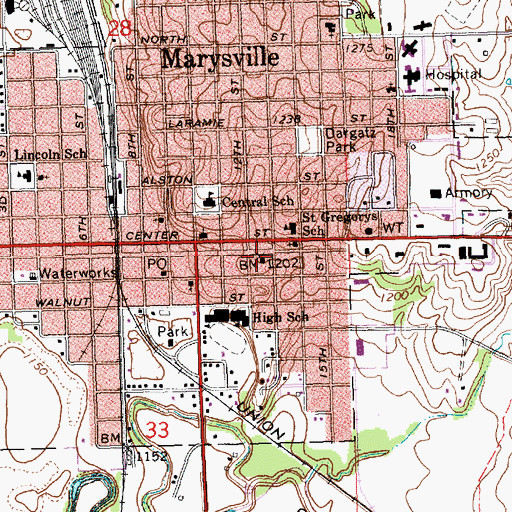 Topographic Map of Marshall County Historical Society, KS