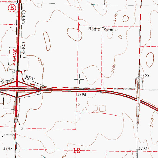Topographic Map of Bourquin's Recreational Vehicle Park, KS
